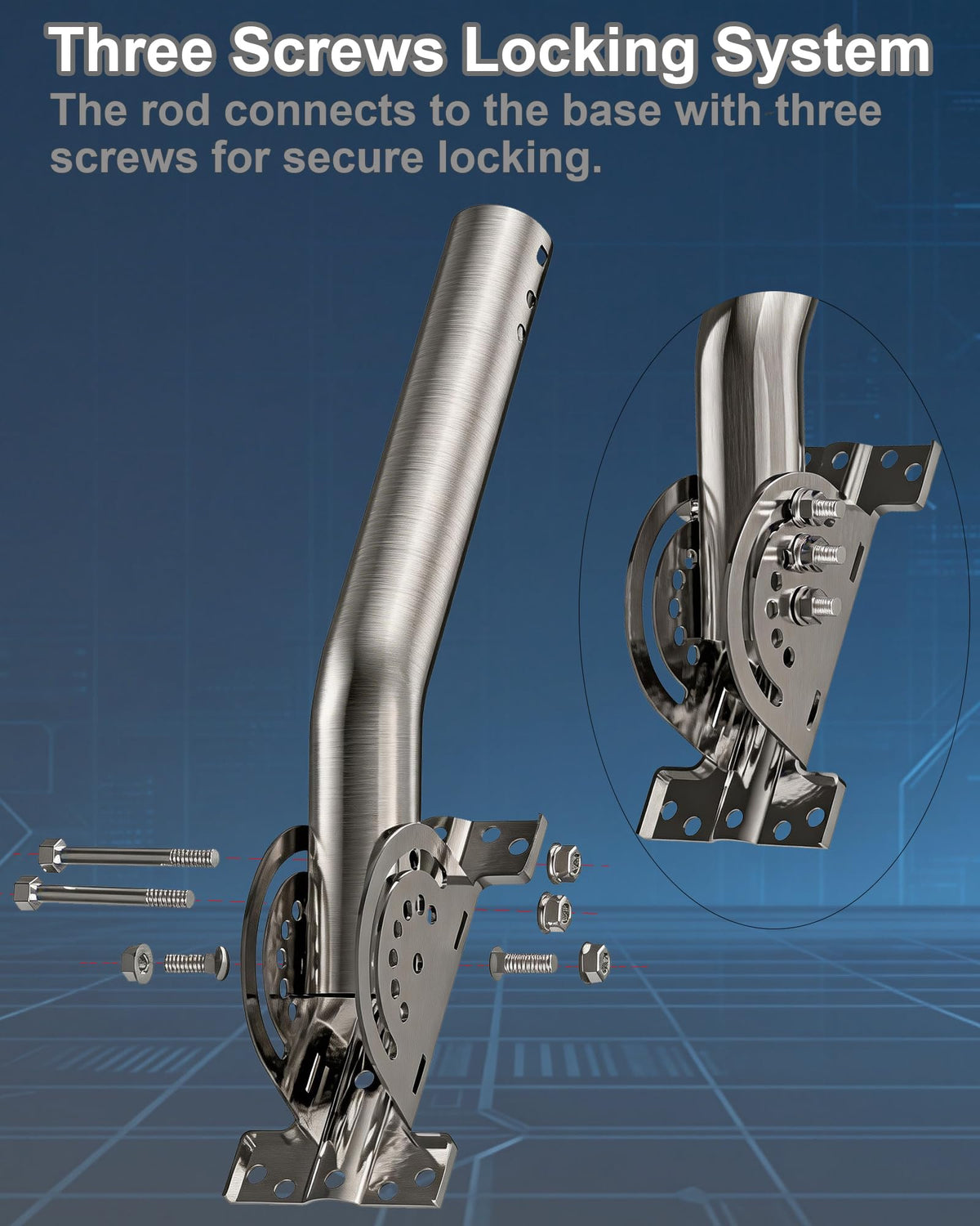 EOQO 13-inch mast extension-ready for added height in outdoor installs.