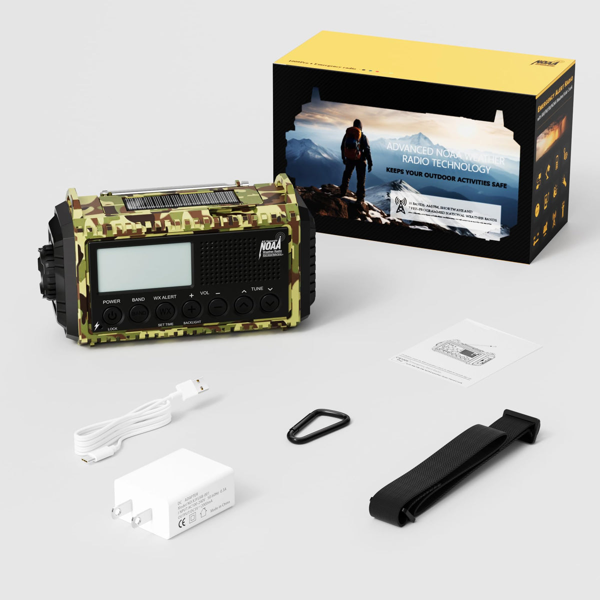Eoxsmile on campsite table providing radio, light, and charging at night