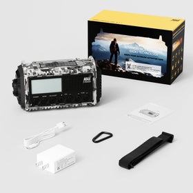 Eoxsmile outdoor camping lifestyle image showing radio used in tent safety