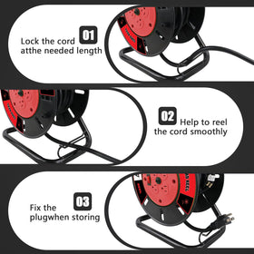 EP cord reel with grip handle, portable for moving between job sites.