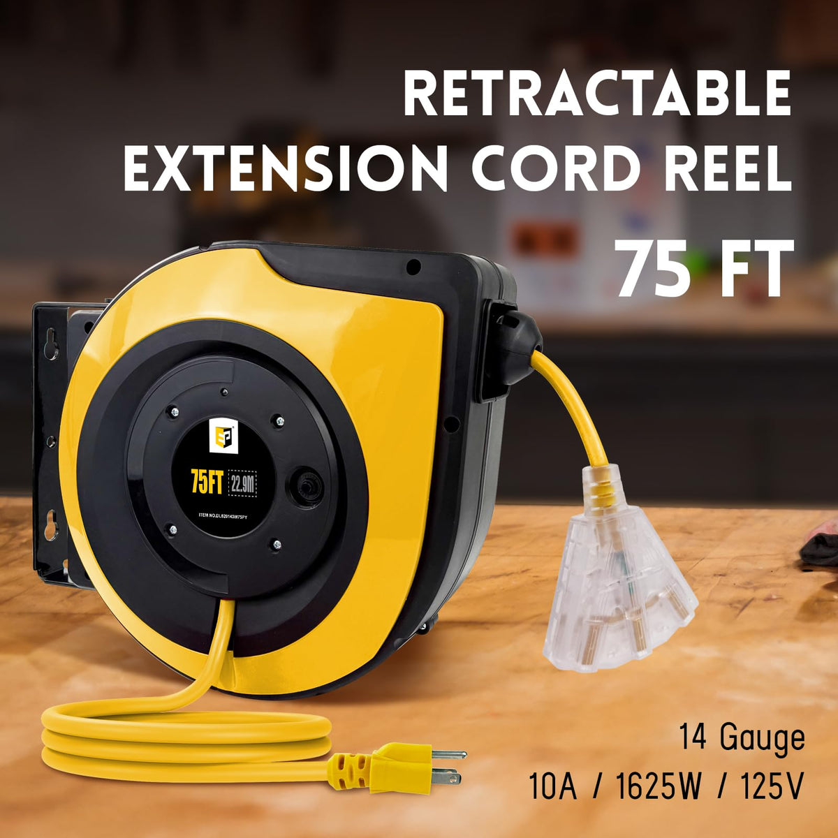 EP heavy-duty cord reel triples outlets with illuminated indicator for visibility