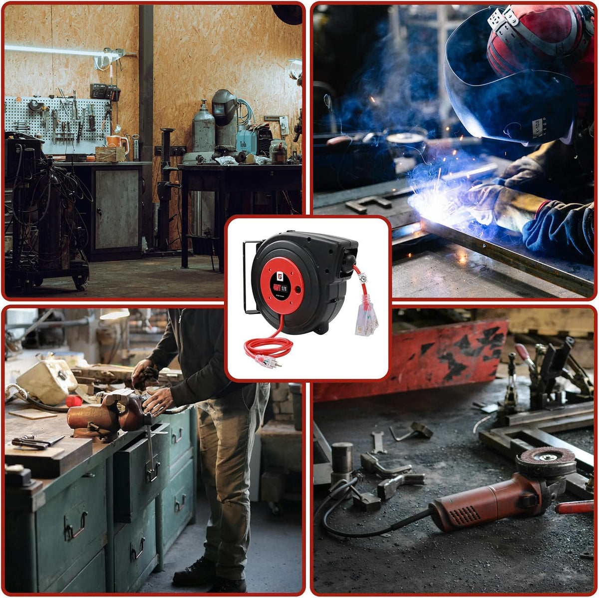 EP high-capacity reel stores up to 100 ft of 16-gauge cord.