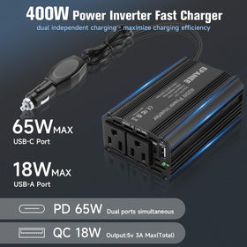 EPANEE port close-up with PD 65W USB‑C and QC 18W USB‑A, fast charging