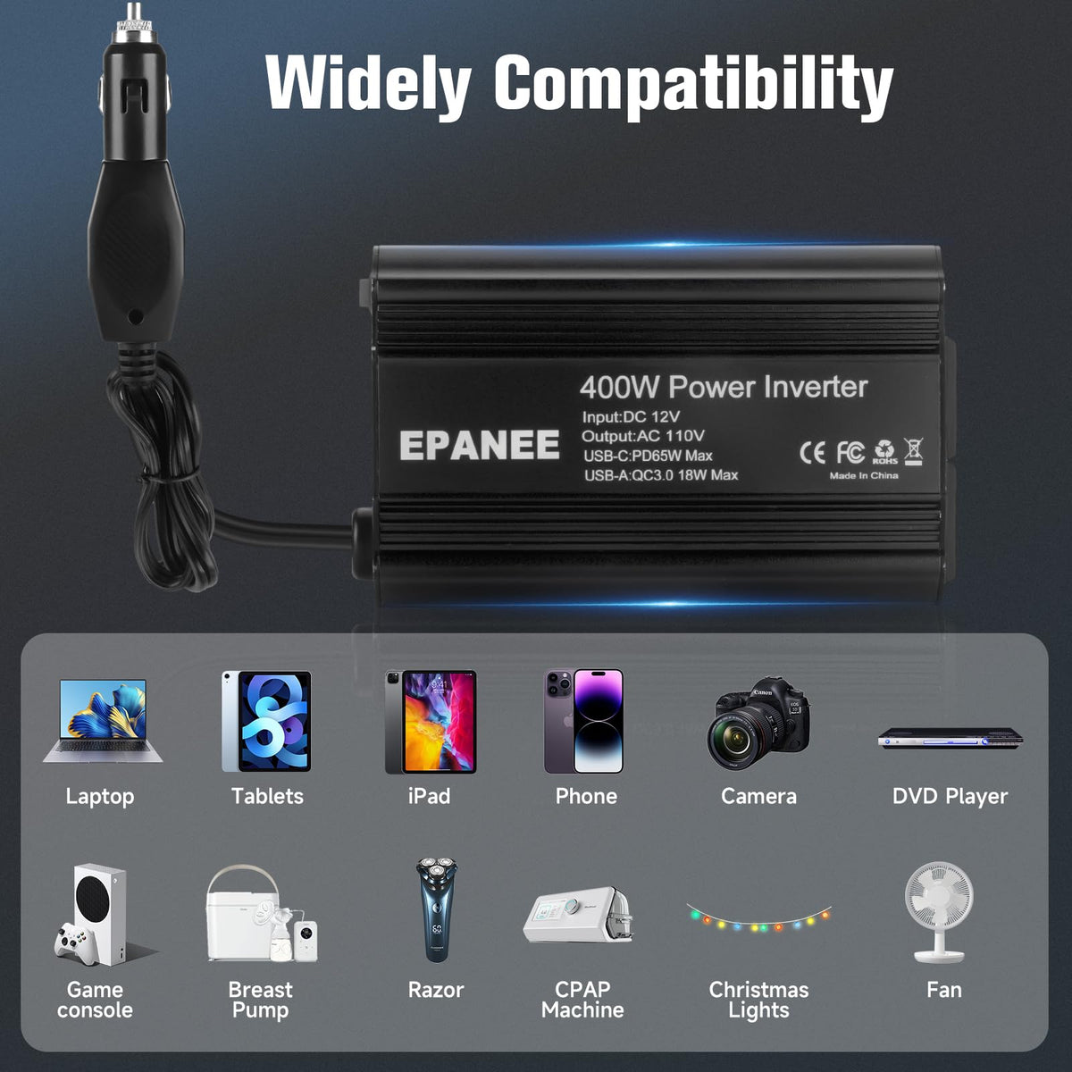 EPANEE next to a hand for scale, compact and lightweight for travel