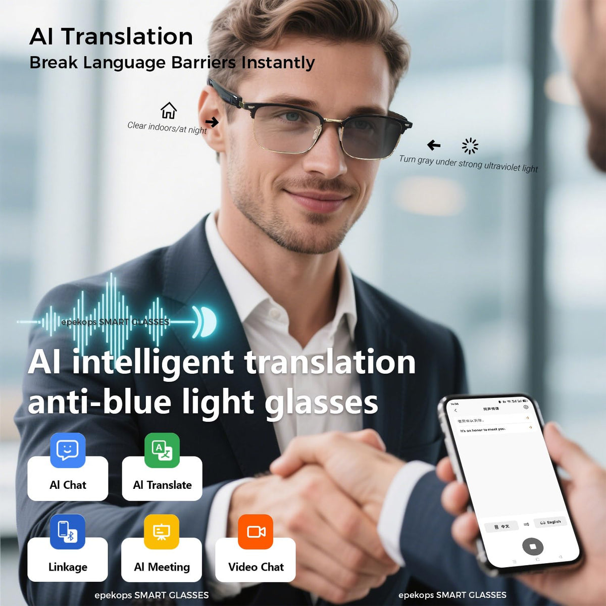 epekops AI Smart Glasses Bluetooth 5.4 and magnetic charging for on-the-go use