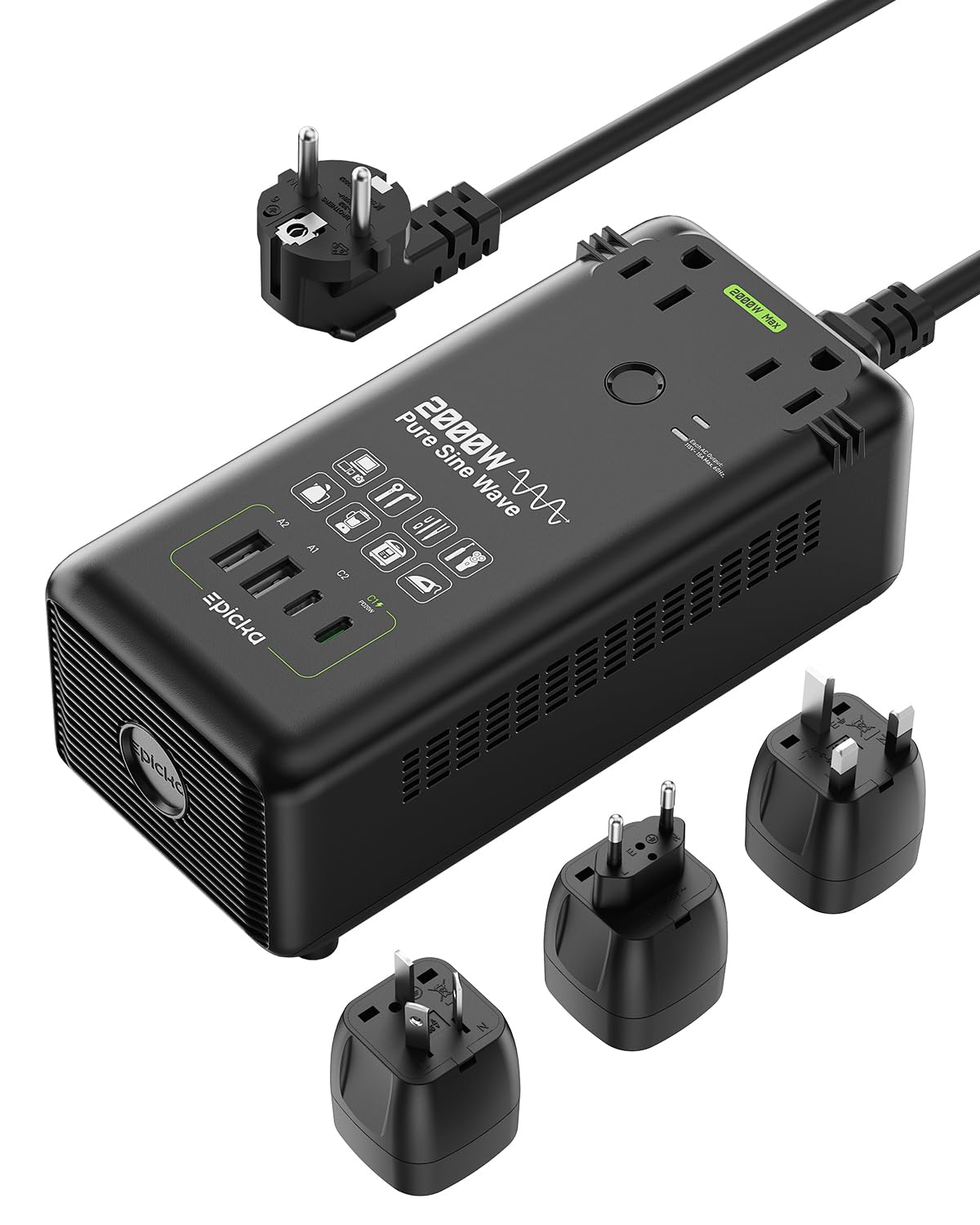 EPICKA 2000W pure sine wave converter delivers stable power for sensitive devices.