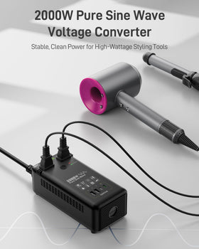 EPICKA 220V to 110V step-down converter enables safe overseas use of US devices.