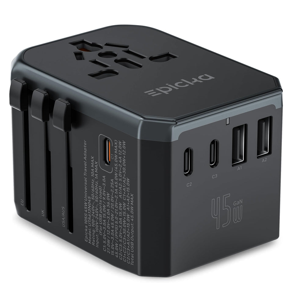 EPICKA front view showing adapter and AC outlet, portable travel convenience