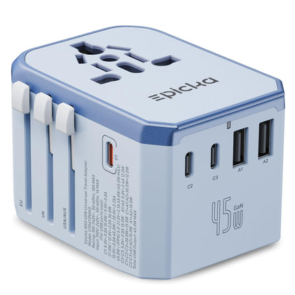 EPICKA front view of blue adapter showing compact travel-ready design and portability