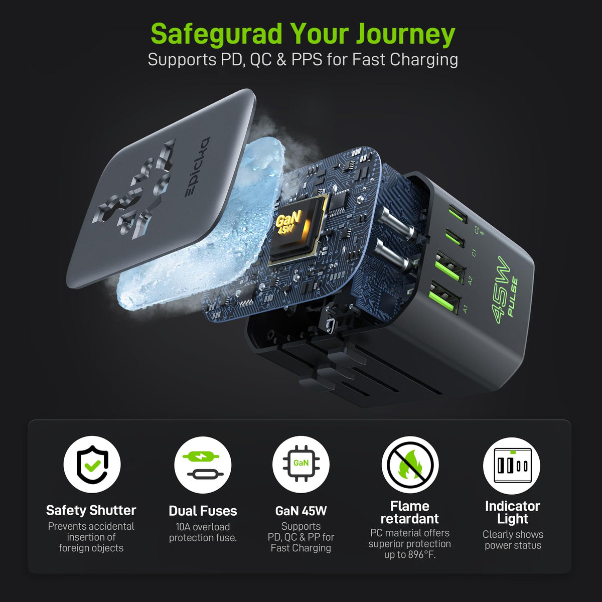 EPICKA plugged into hotel outlet charging multiple devices conveniently