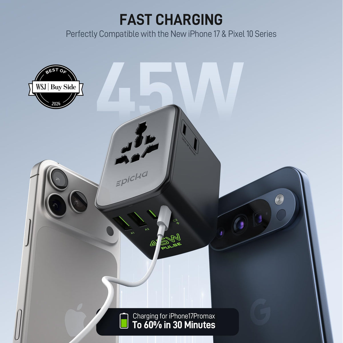 EPICKA close-up of USB-C and USB-A ports for fast device charging