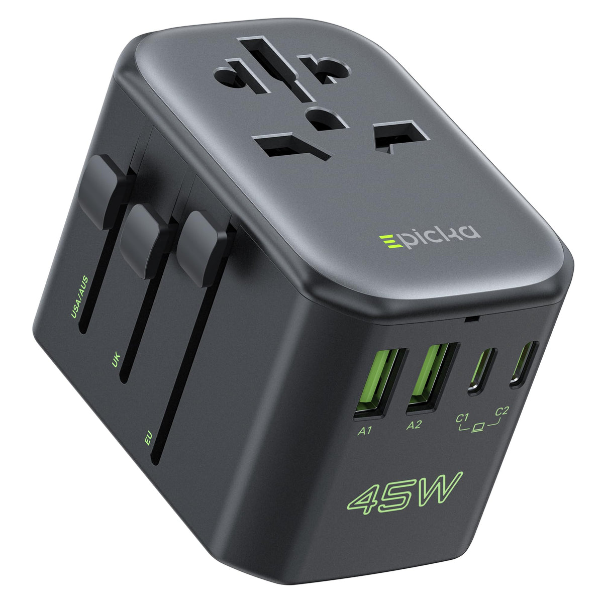 EPICKA Pulse 45W international power adapter ready for travel use.