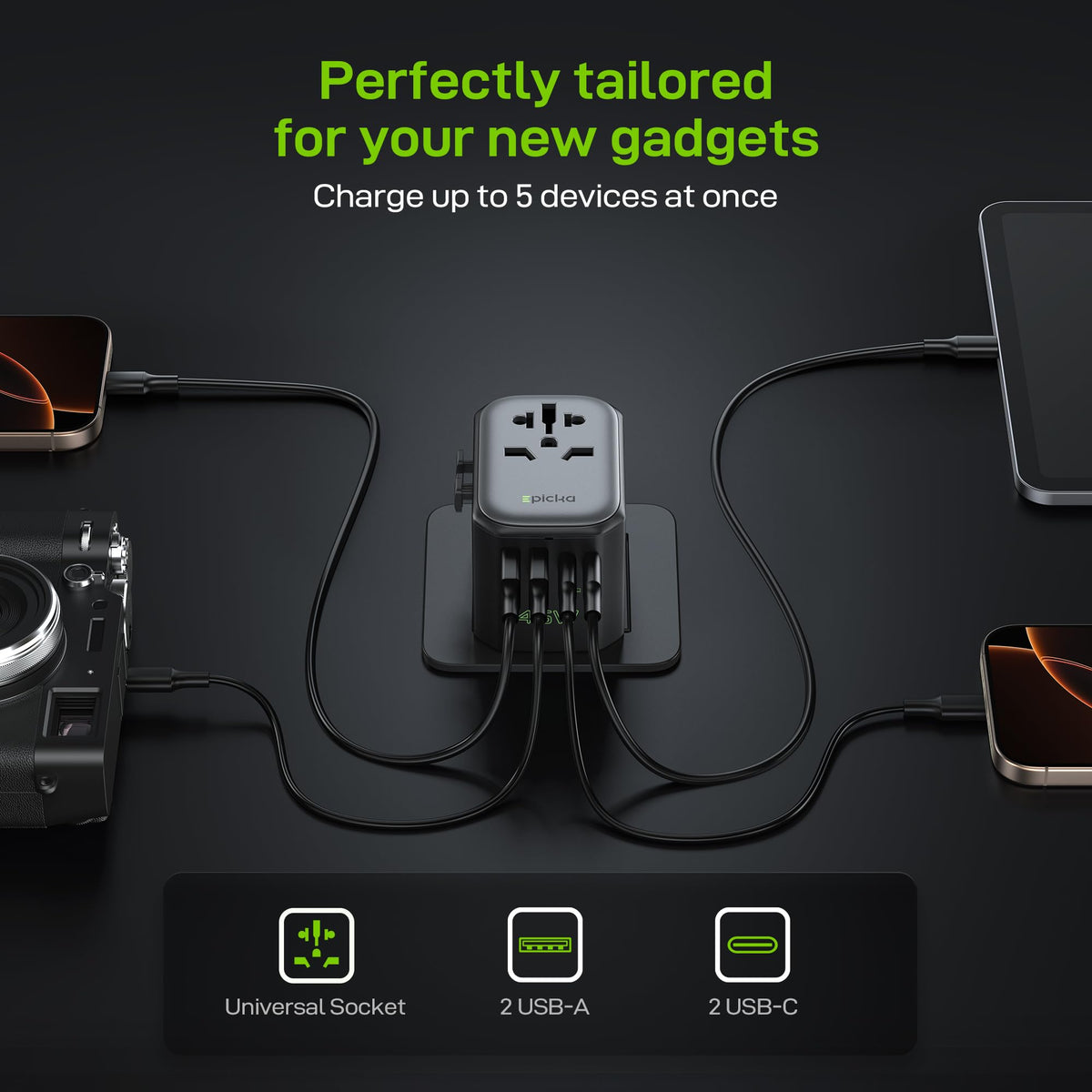 EPICKA Pulse supports EU, UK, US, and China plug types for versatility.