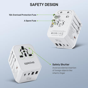 EPICKA adapter with travel pouch and fuse spare for organized packing