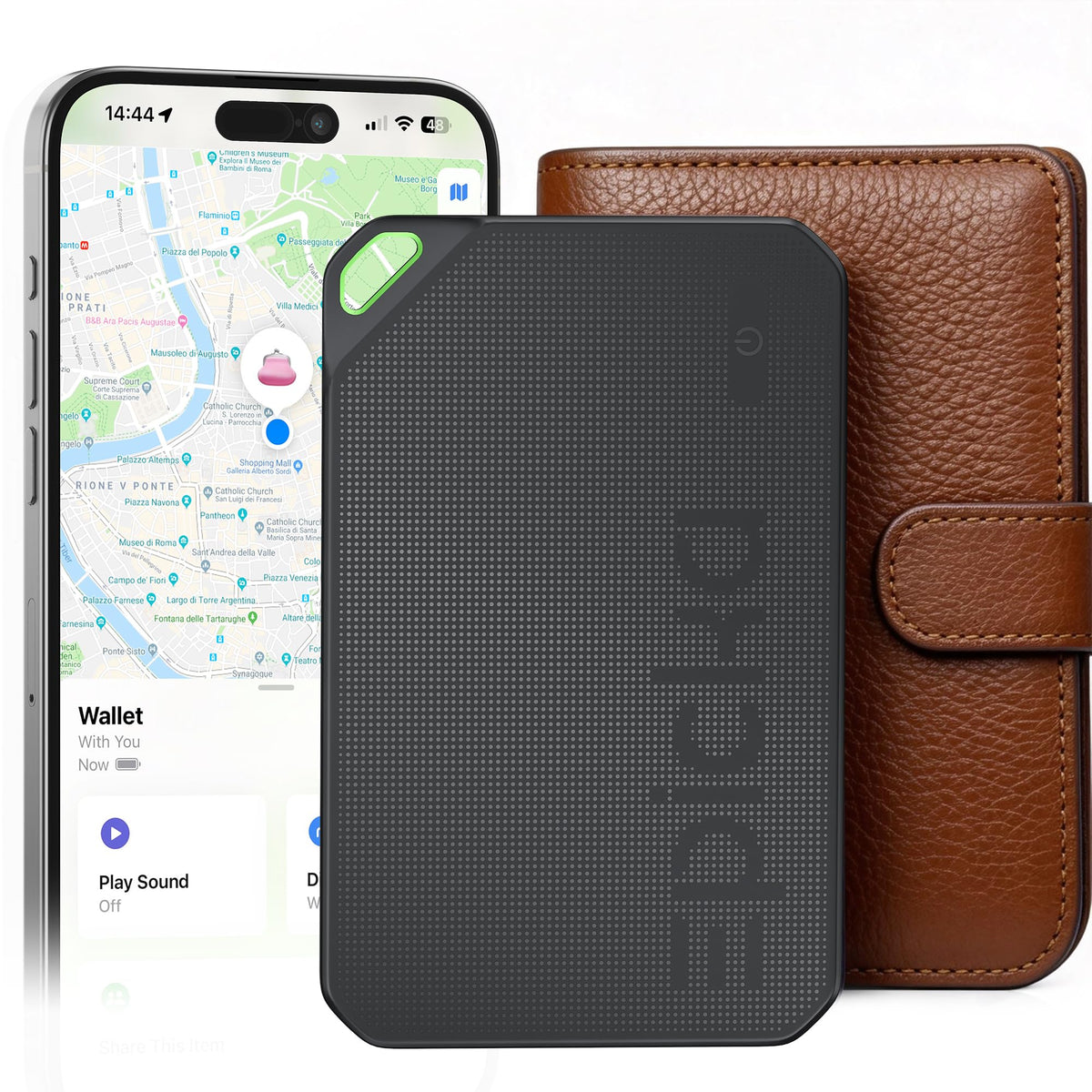 EPICKA wallet tracker card front view, slim profile for discreet storage