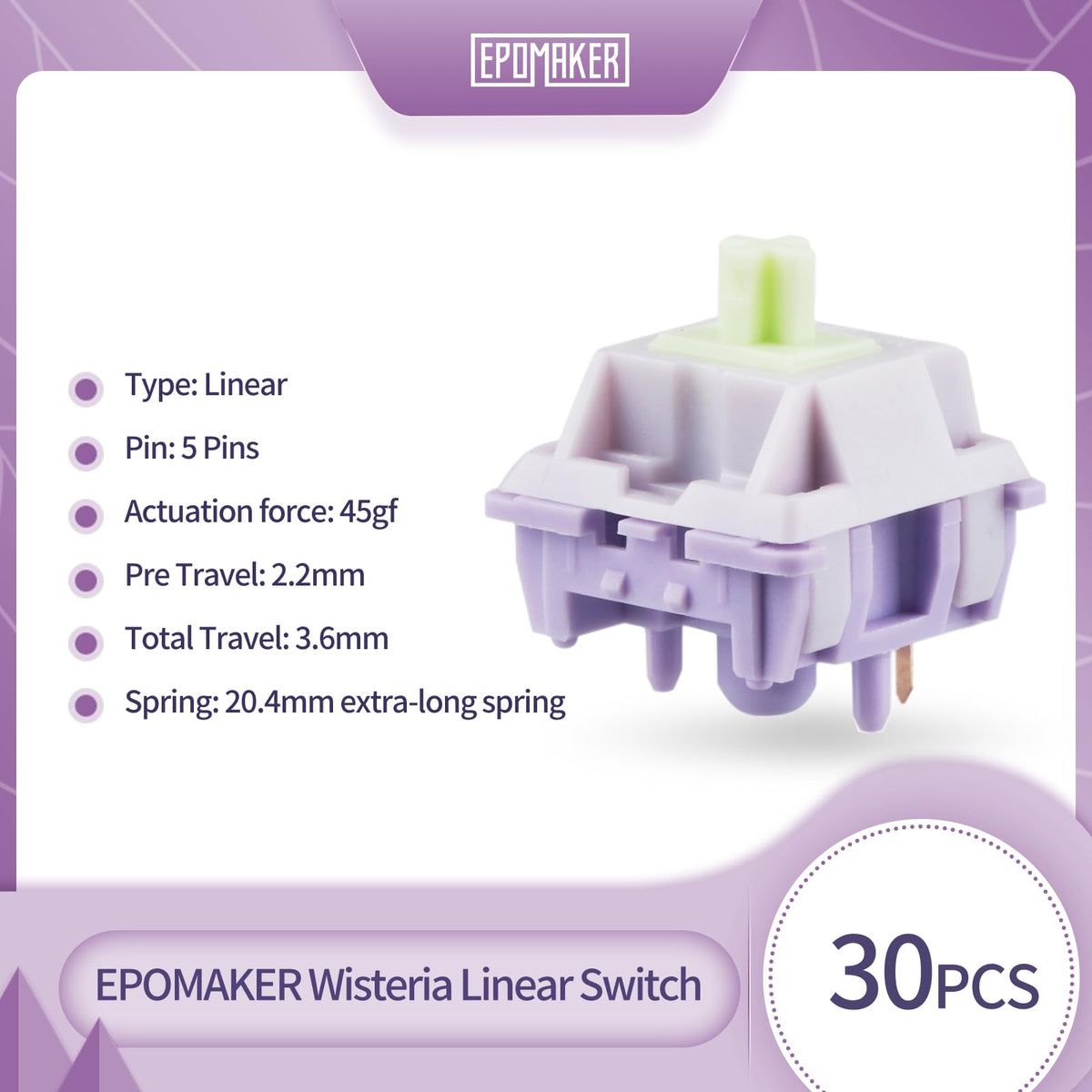 Close-up of POM-PTFE stem for ultra-smooth keystrokes