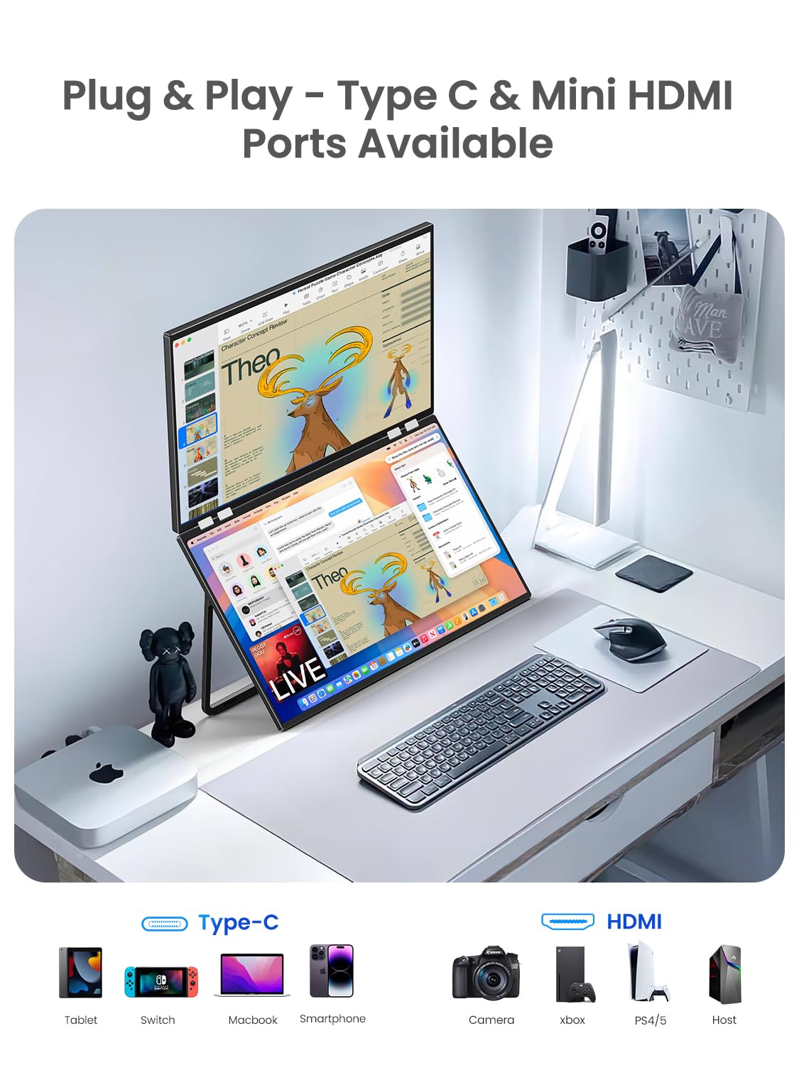 EPORMOT 180-degree foldable stand saves desk space while protecting the screen.