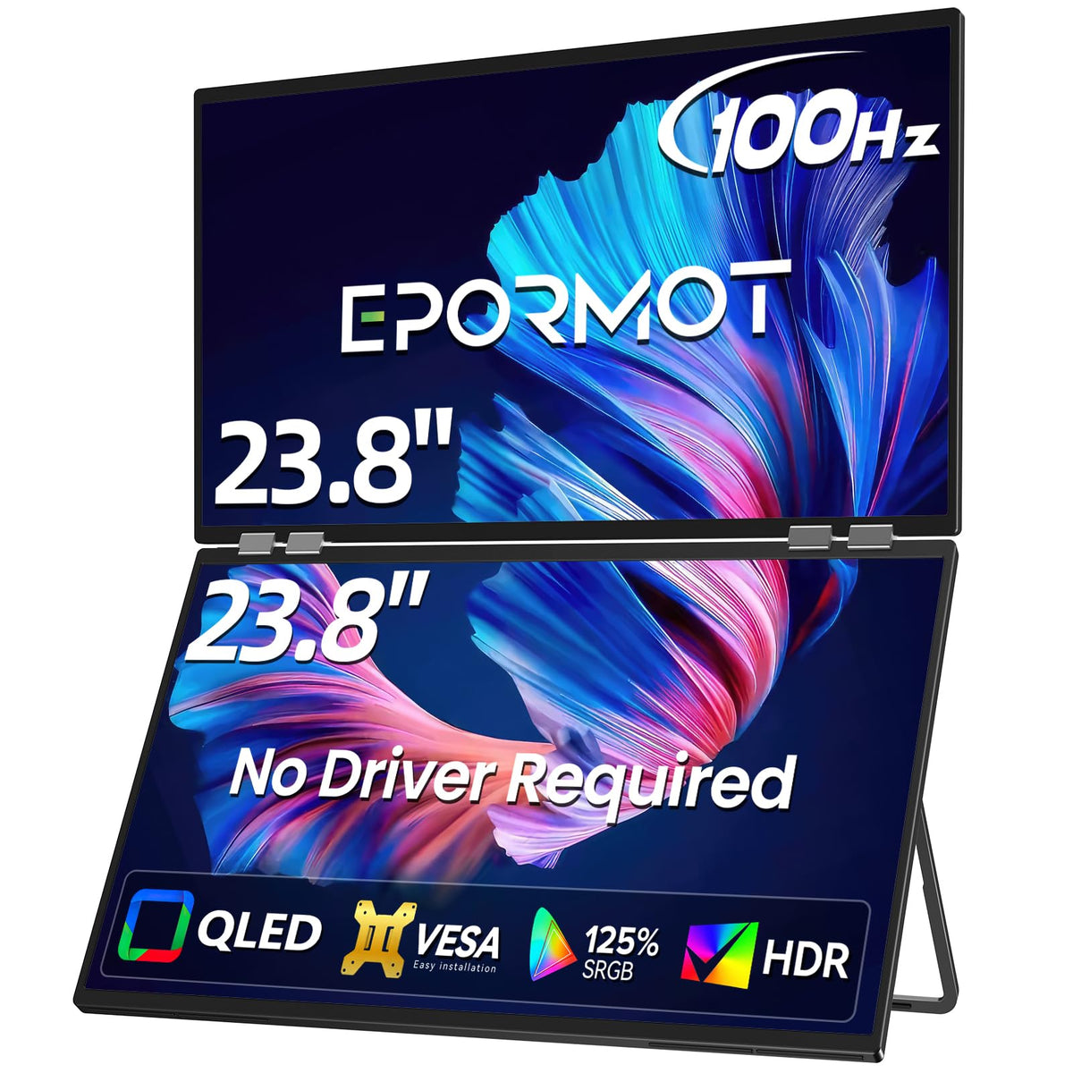 EPORMOT QLED portable dual monitor vertical setup boosts multitasking productivity.
