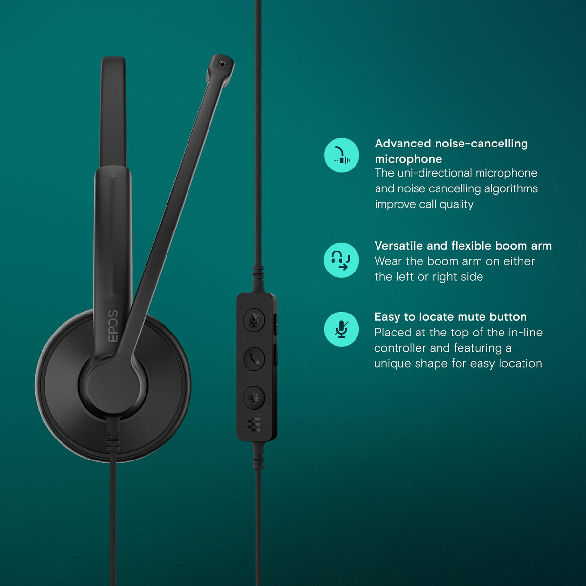 EPOS Impact 100 MS closeup of soft leatherette earpad for all‑day comfort