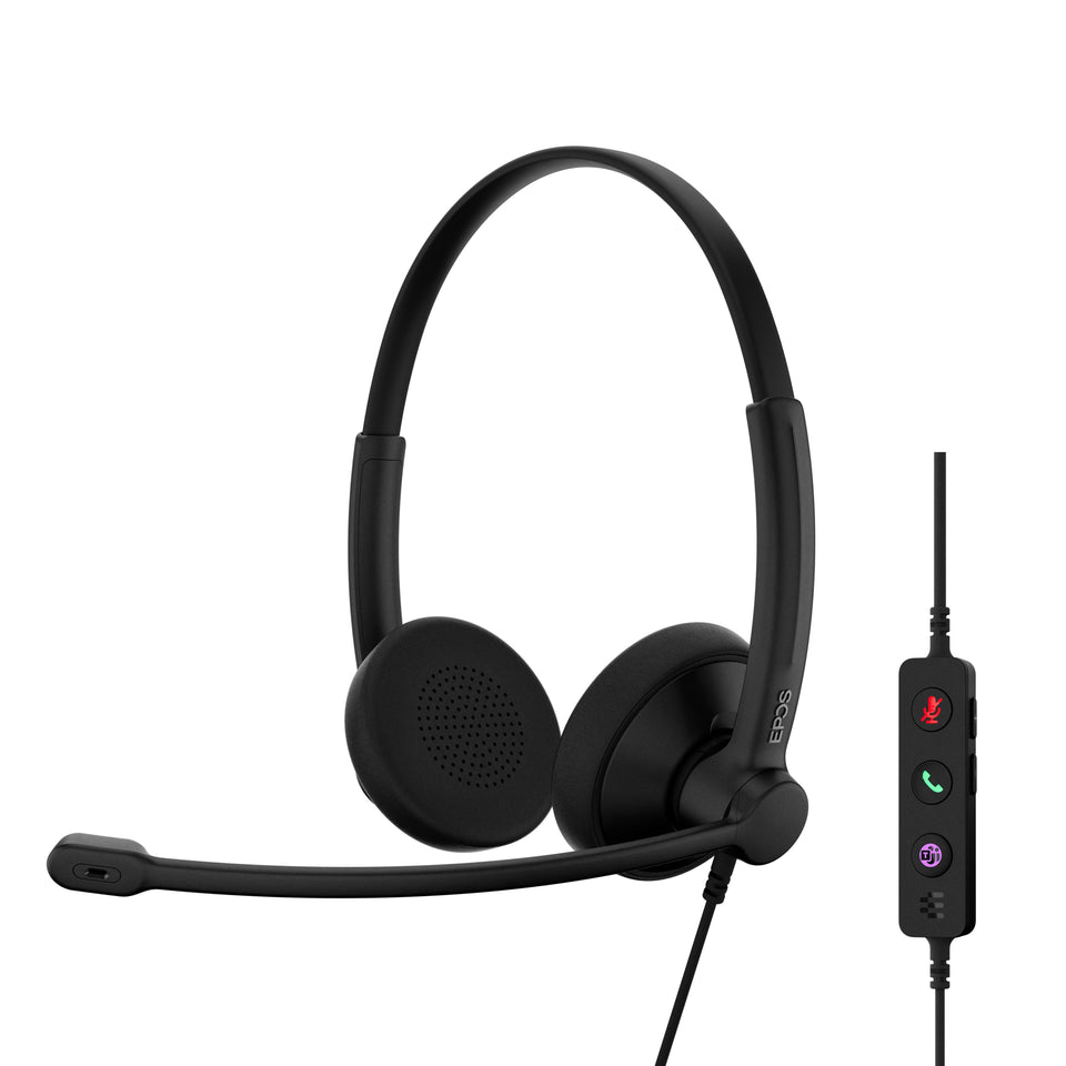 EPOS Impact 100 MS front view showing headset design and professional appearance