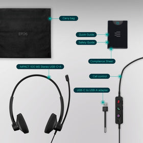 EPOS Impact 100 MS USB‑C cable with included USB‑A adapter for wide compatibility