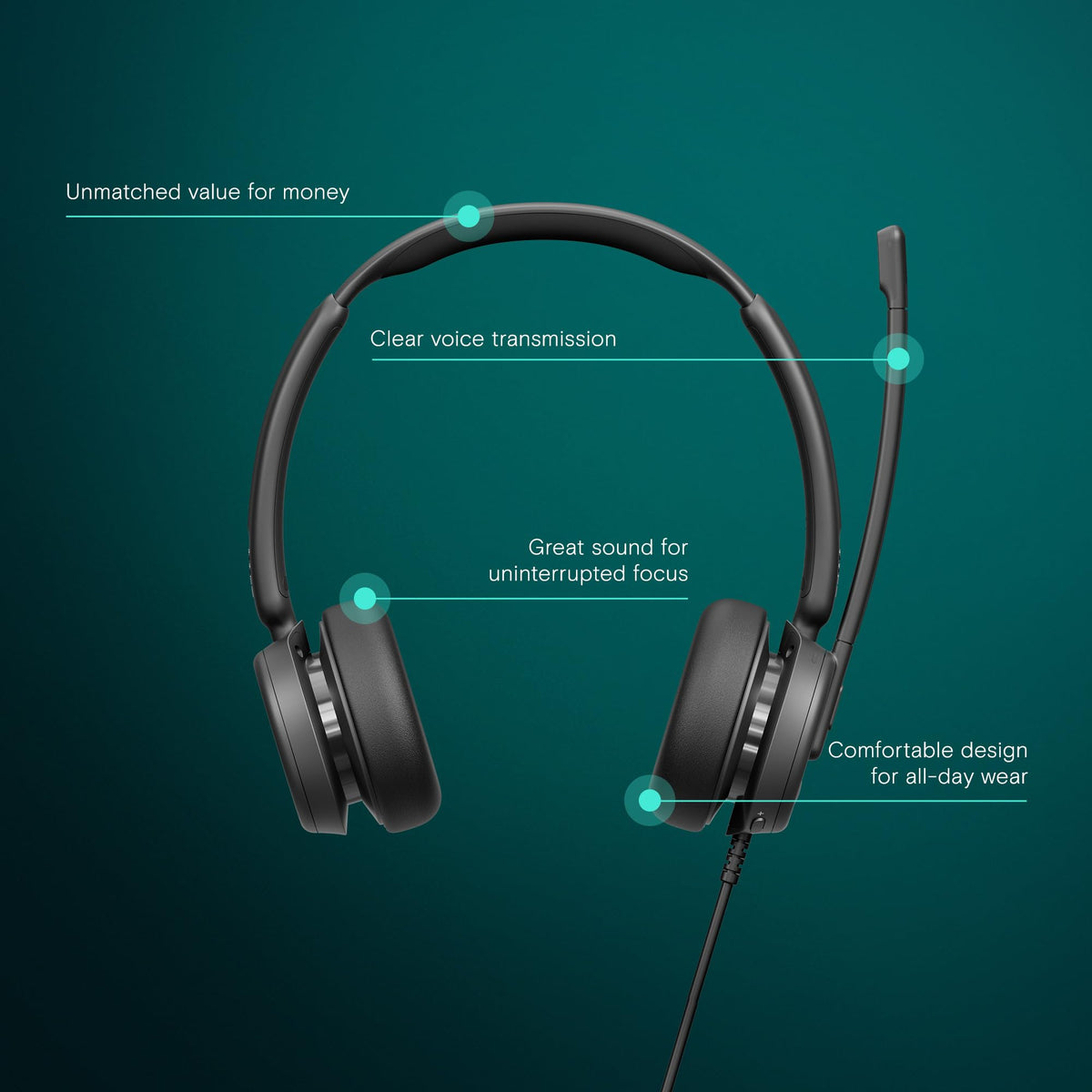 EPOS Impact 460T dual mics close-up showcases noise-reduction for clear conversations