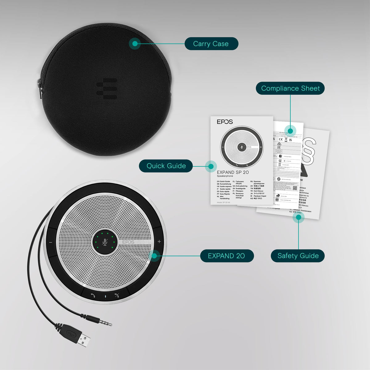 EPOS Sennheiser SP 20 ML cable connection for easy plug-and-play setup