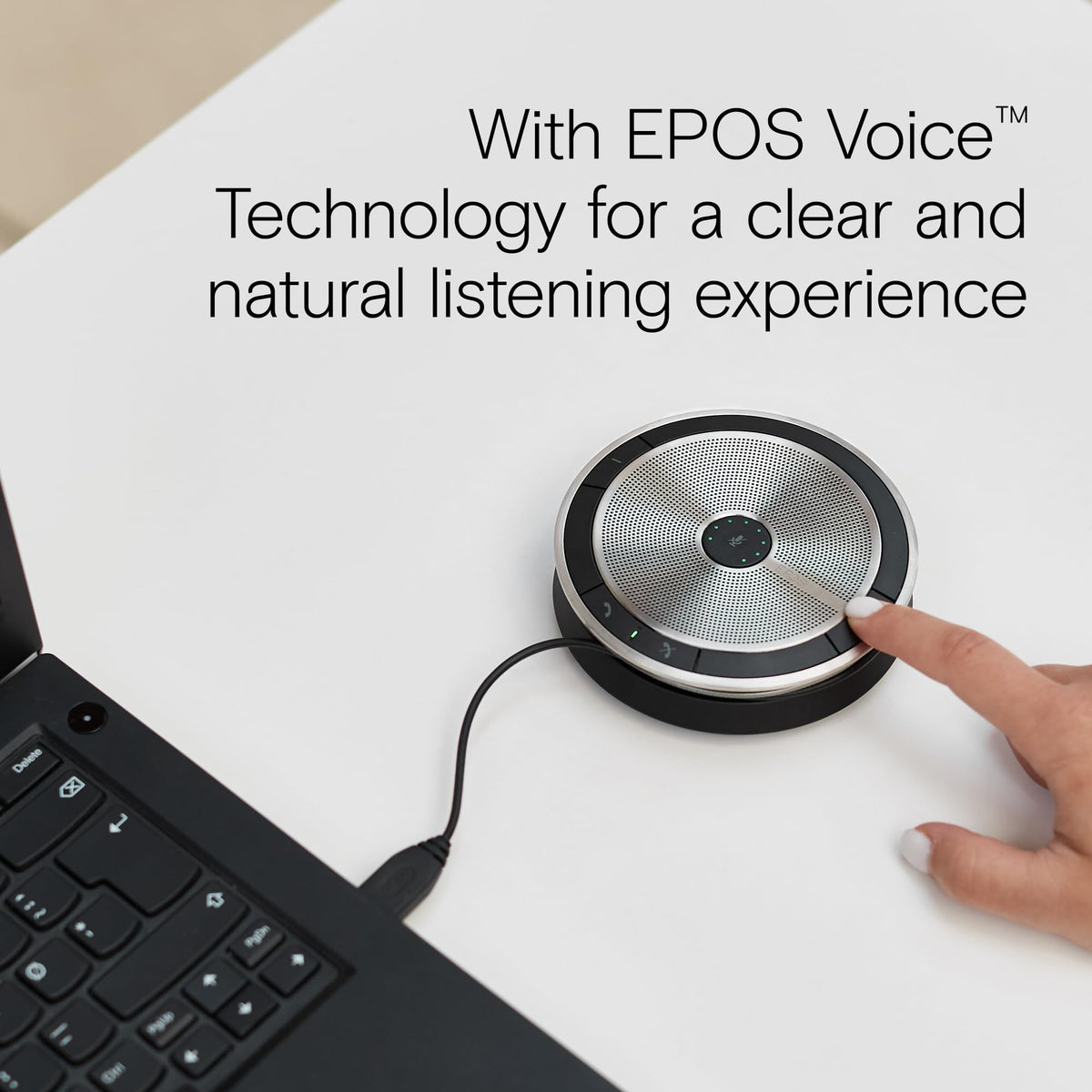 EPOS Sennheiser SP 20 ML in-use during a meeting with effortless mute and volume controls