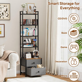 Epouseter 5-tier unit with wooden shelves ideal for DVDs and CDs.