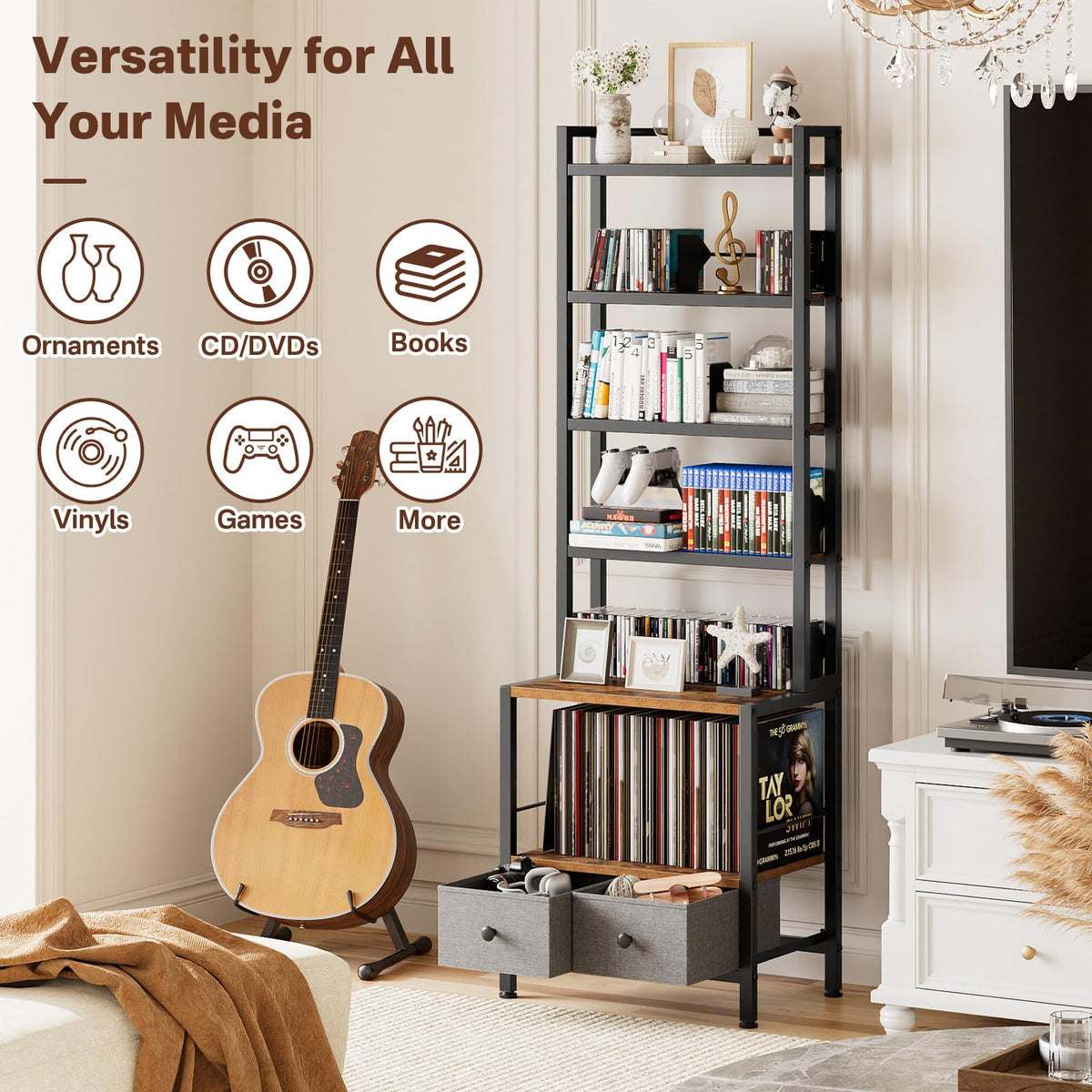 Epouseter 6-Tier rack drawer detail reveals dual fabric drawers for cables or sleeves.