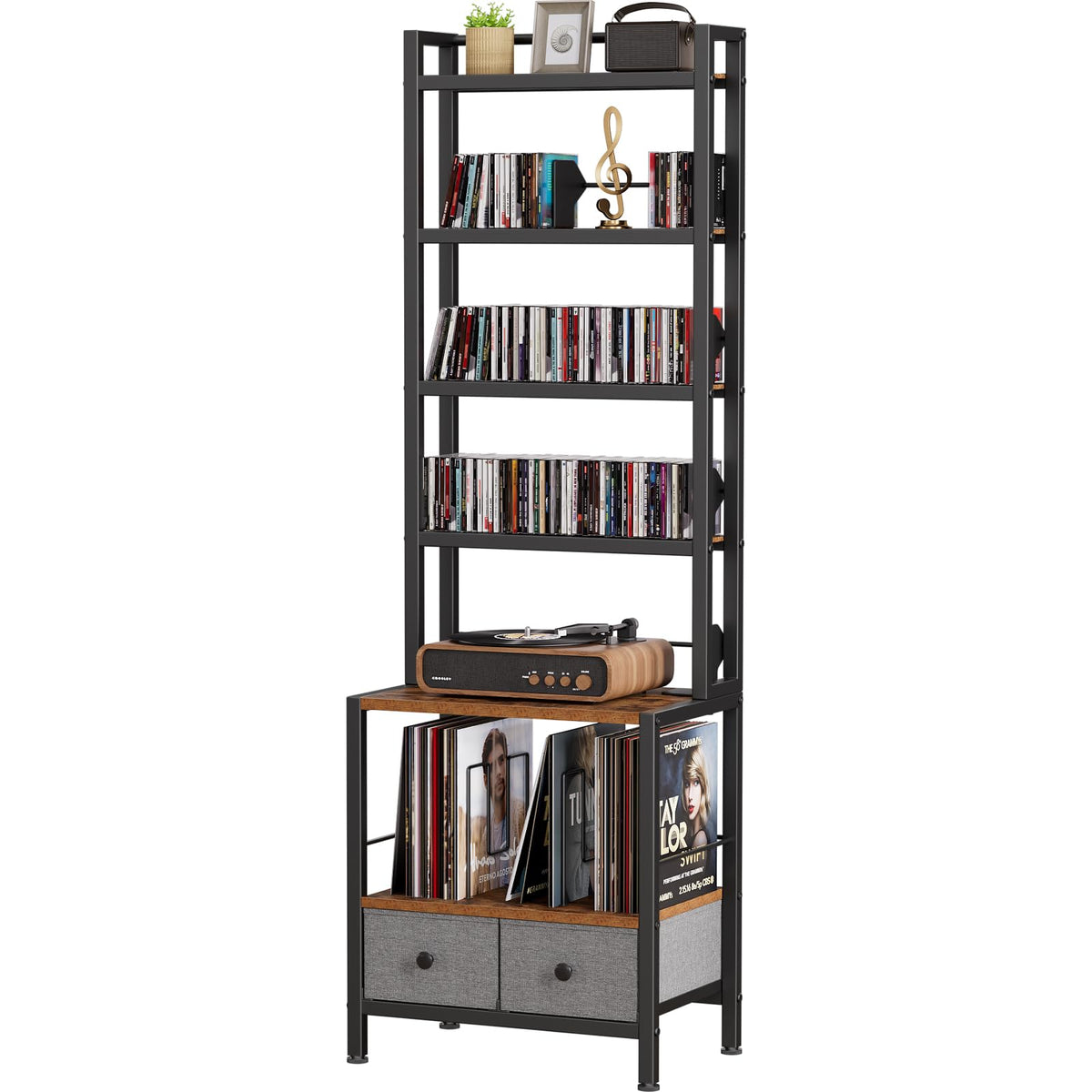 Epouseter 6-Tier rack front view shows tall, space-saving media storage.