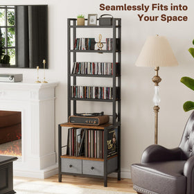 Epouseter 6-Tier rack in living room showcases organized media and clean decor.