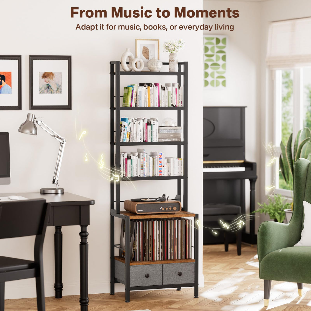 Epouseter 6-Tier rack vinyl zone stores 7-inch and 12-inch records and boxed sets.