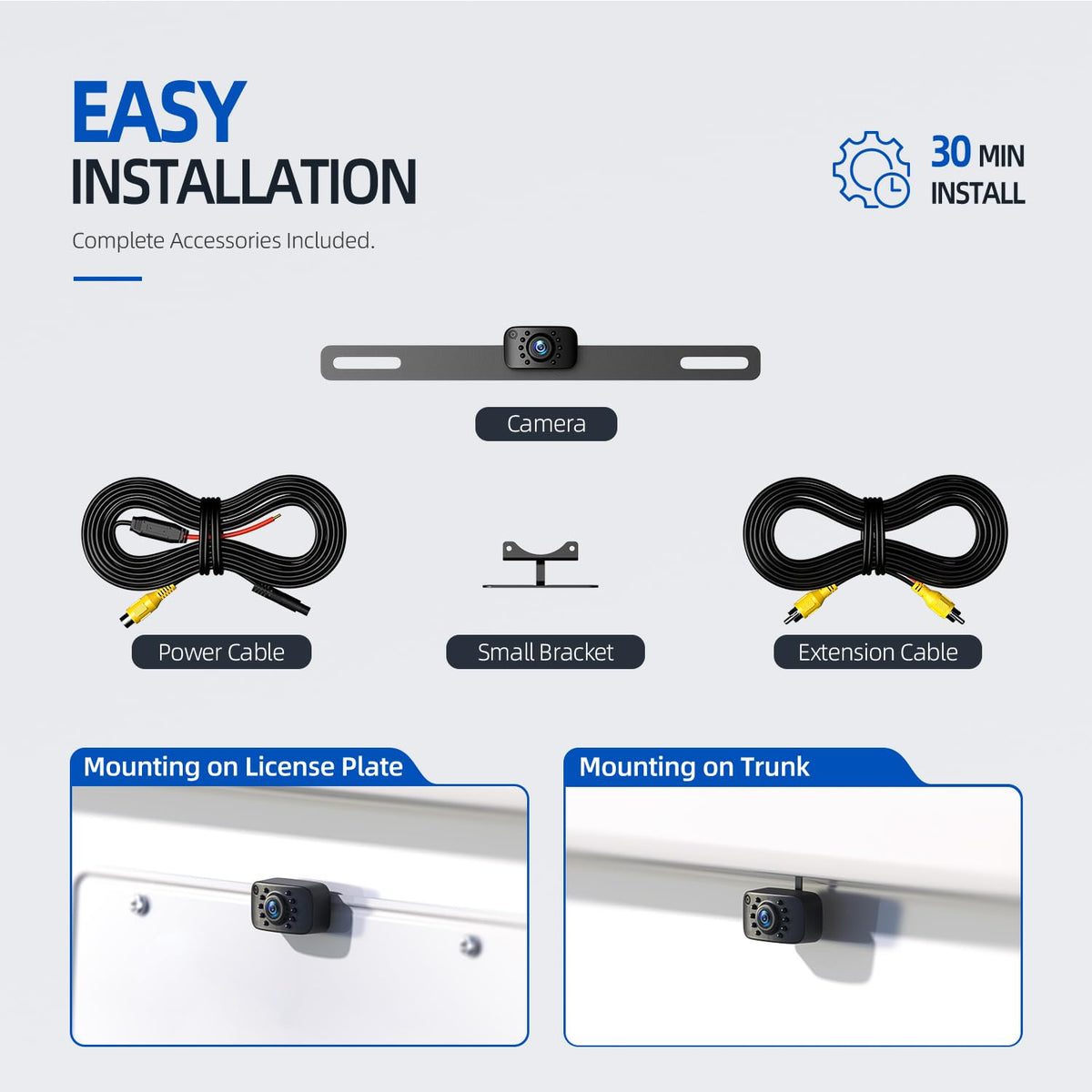 eRapta box with accessories showing included AV cable and mounting hardware