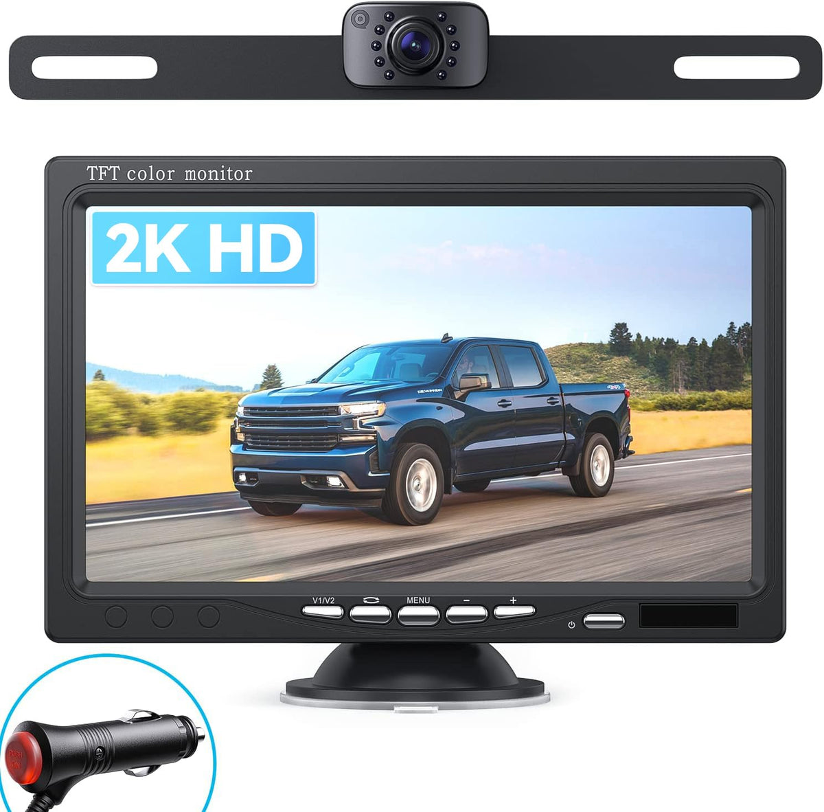 eRapta monitor front view showing clear 7-inch image and controls for safer driving