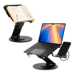 ErgoLith height-adjustable stand shows 2–21 inch range for ergonomic work setup.
