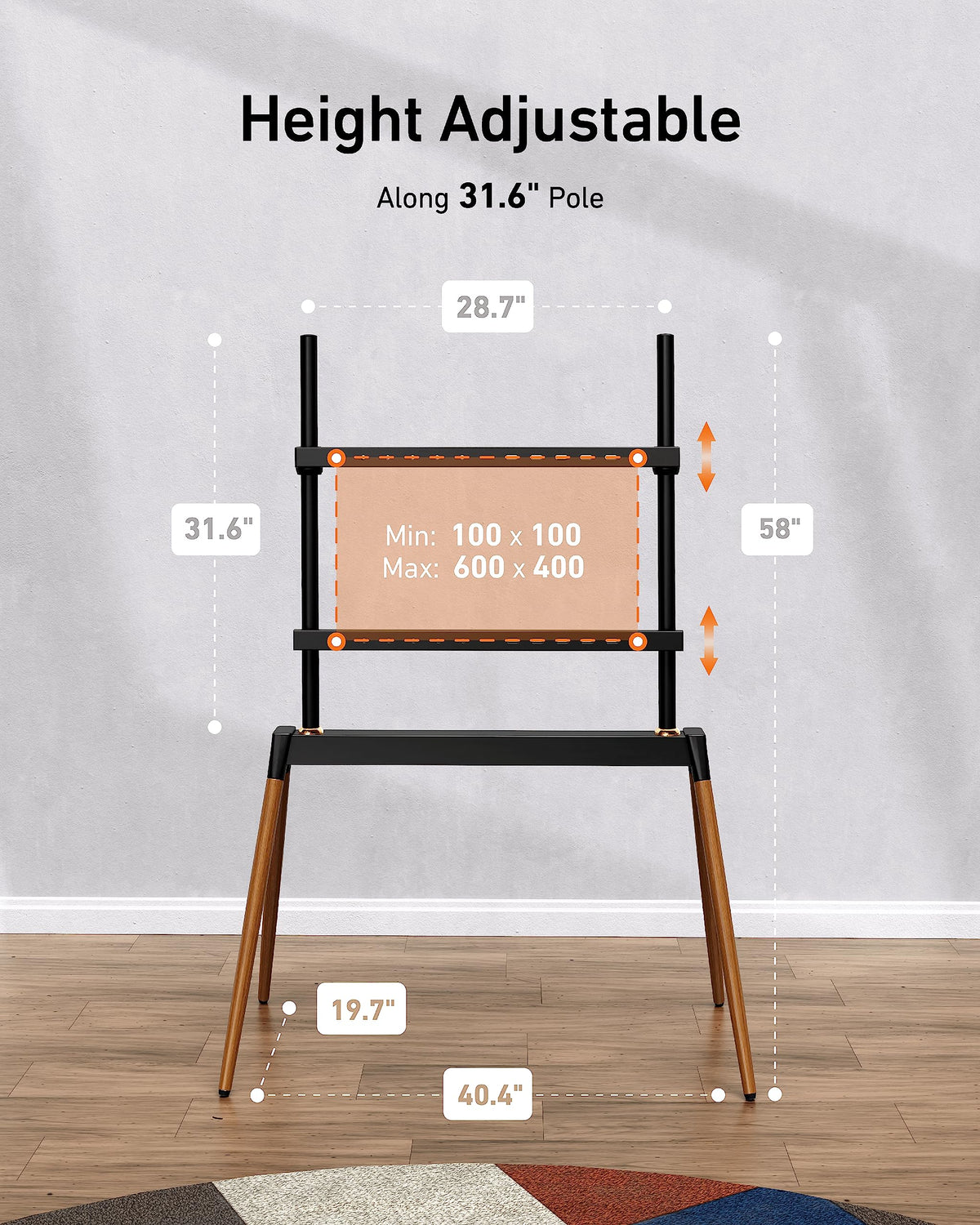 Ergounion Easel TV Stand cable management keeps cords neat and safe.