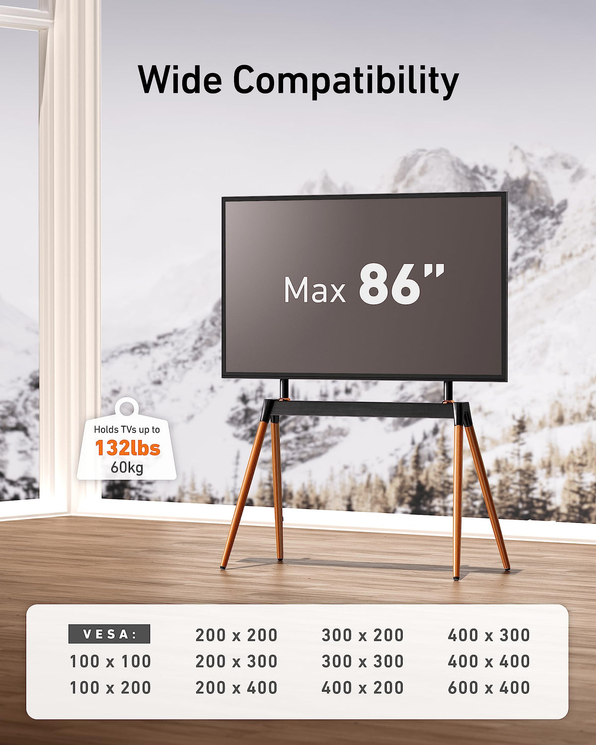 Ergounion Easel TV Stand height-adjustable option lets you set optimal viewing height.