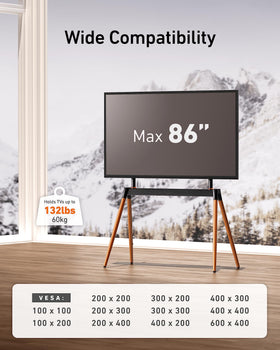 Ergounion Easel TV Stand height-adjustable option lets you set optimal viewing height.