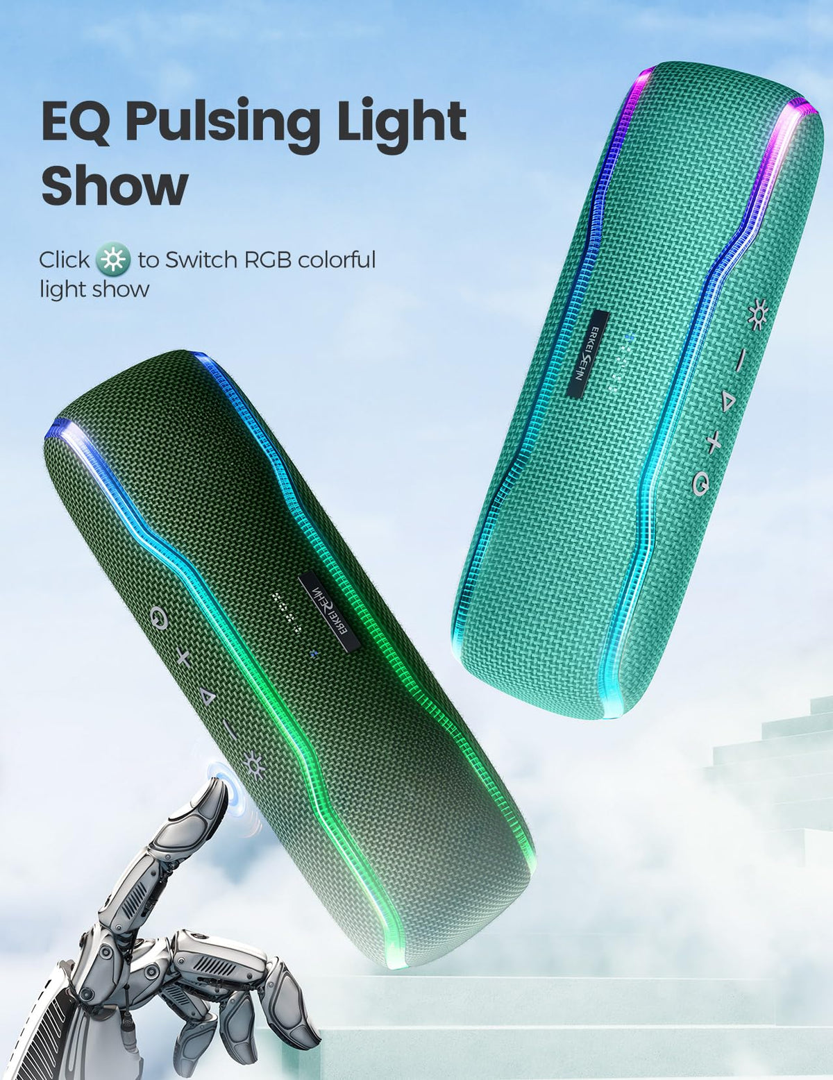 ERKEI SEHN Bluetooth speaker perfect for beach parties and outdoor gatherings.