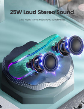 ERKEI SEHN Bluetooth speaker with pulsing LED lights for party ambiance.