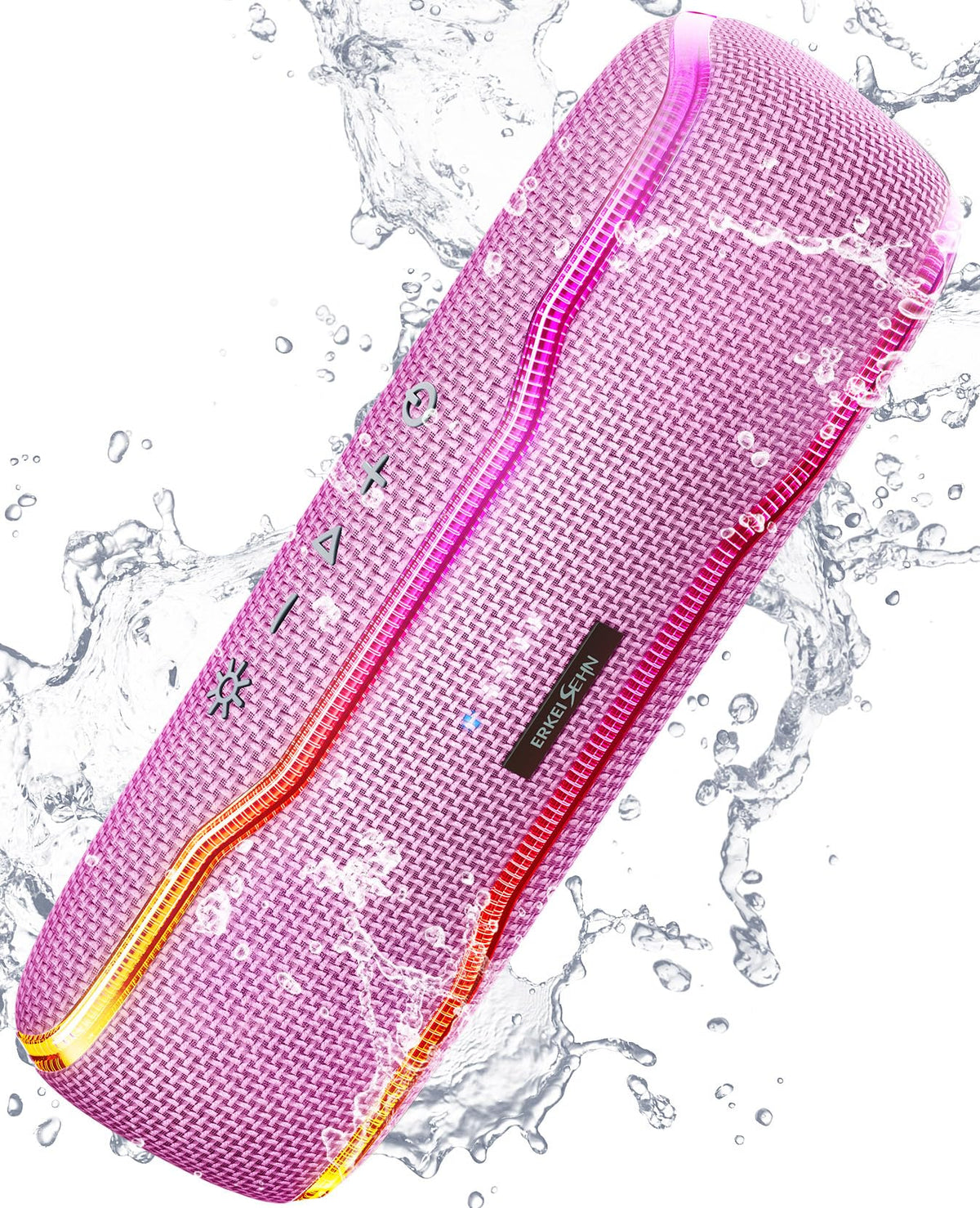 ERKEI SEHN front view showing pink speaker and clear branding, ideal for parties