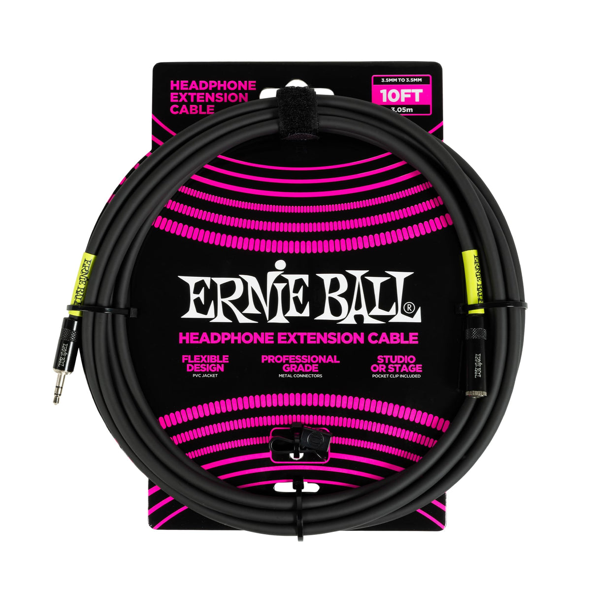 Ernie Ball headphone extension 10ft cable for stage and studio use