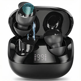 Ertuly T33 front packaging showing earbuds and compact charging case for travel convenience