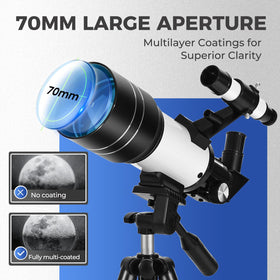 ESAKO closeup of coated 70mm objective lens revealing crisp optics