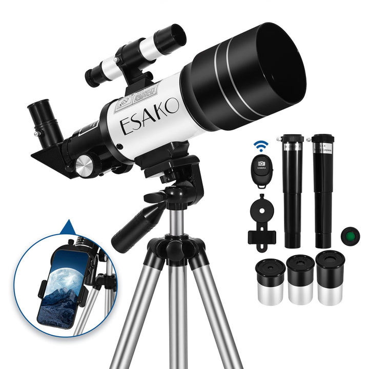 ESAKO telescope front view showing tube and mount for easy setup