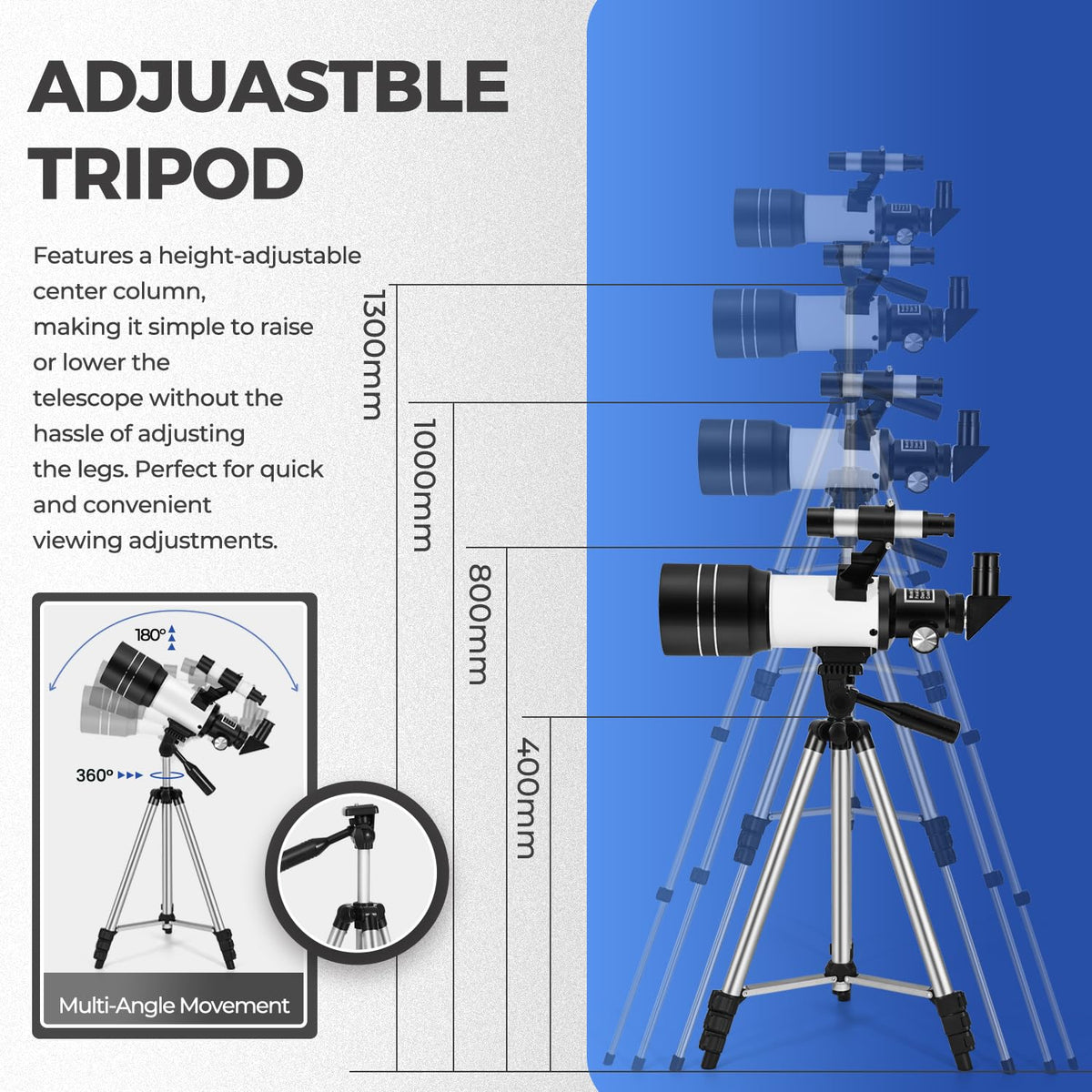 ESAKO height-adjustable tripod with telescope demonstrating stability