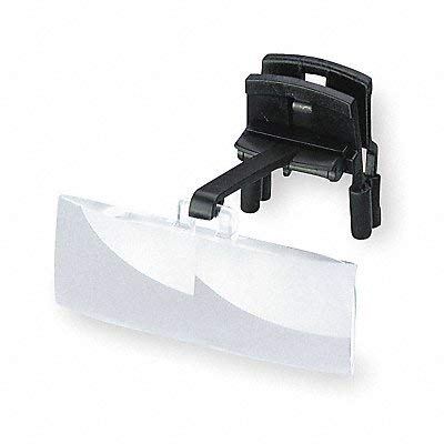 Eschenbach binocular clip-on magnifier mounted on spectacles for hands-free magnification during detailed reading and crafts