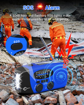 Esky emergency radio 3-LED flashlight action emphasizes bright, dependable illumination.