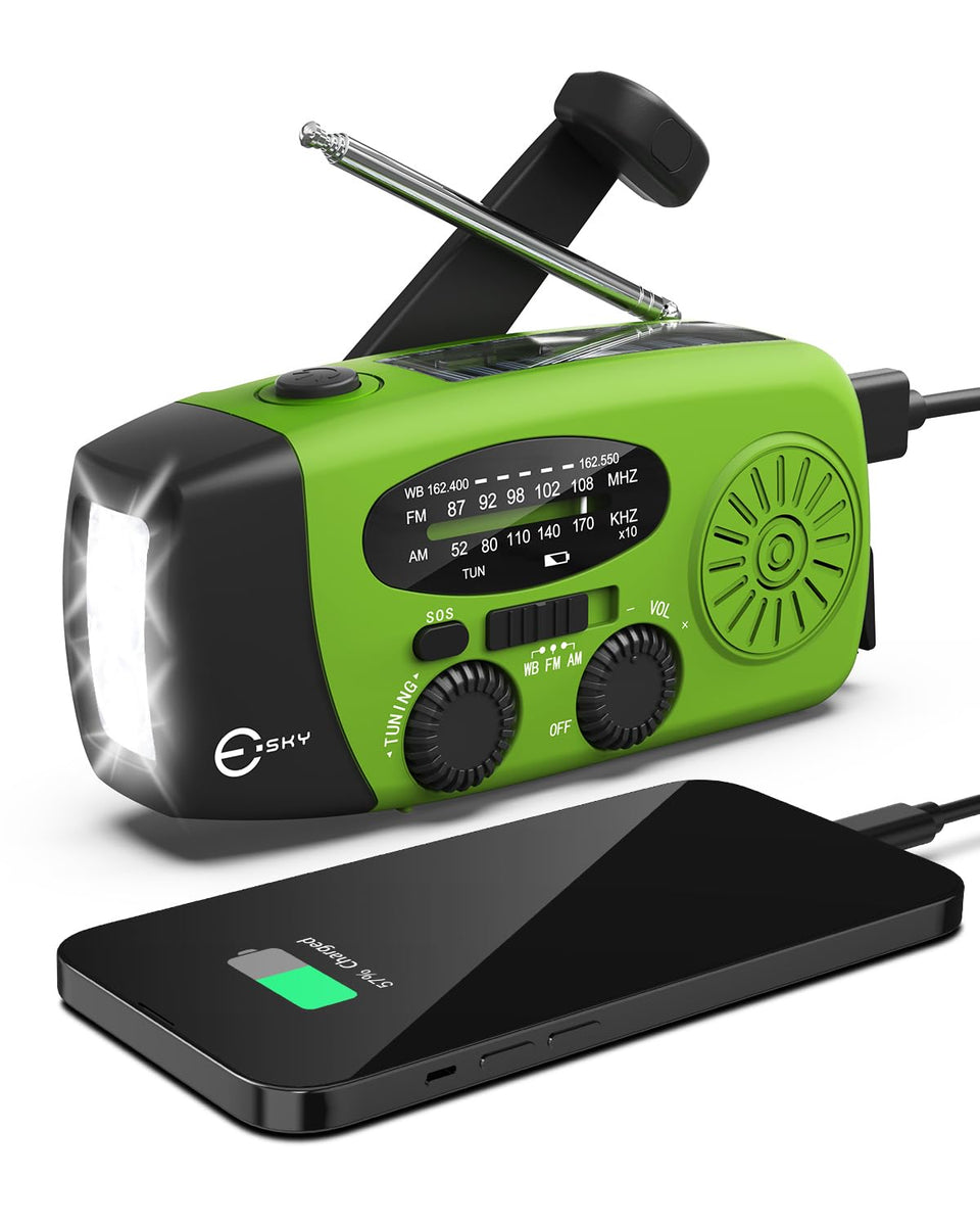 Esky emergency hand crank radio with 3 LED flashlight ready for use during a blackout